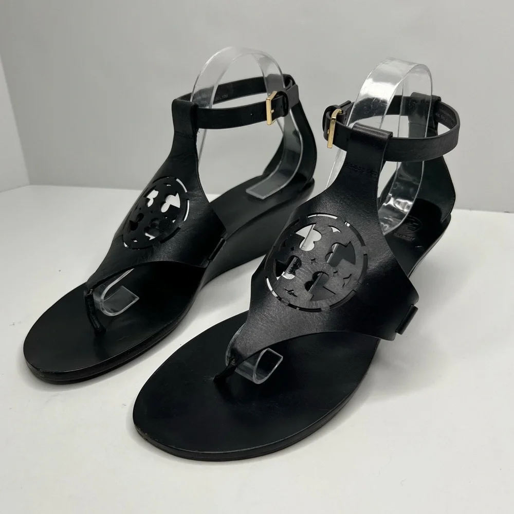 Tory Burch Zoey Wedge Sandal Black Size 10